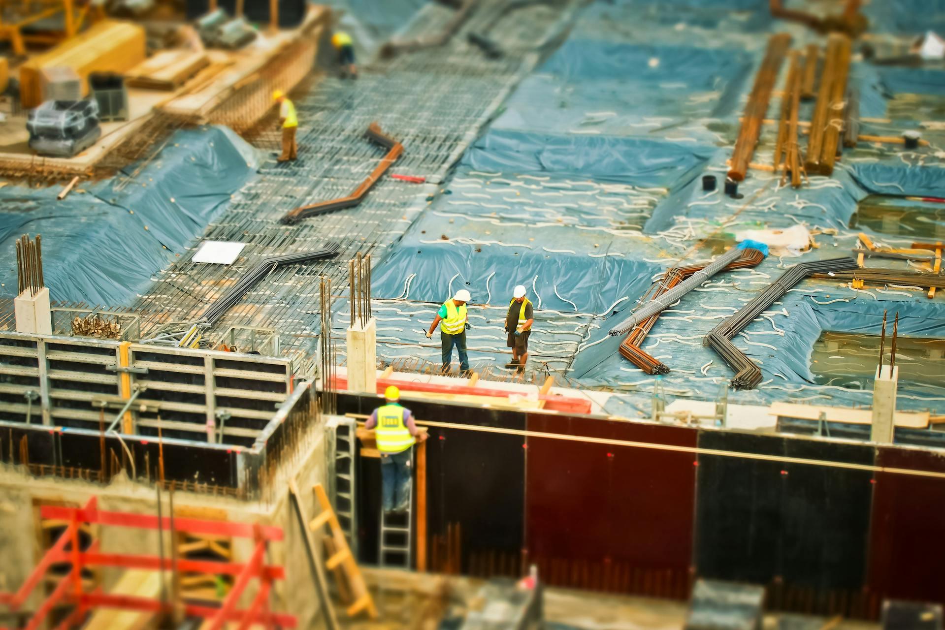 Construction site with equipment and infrastructure
